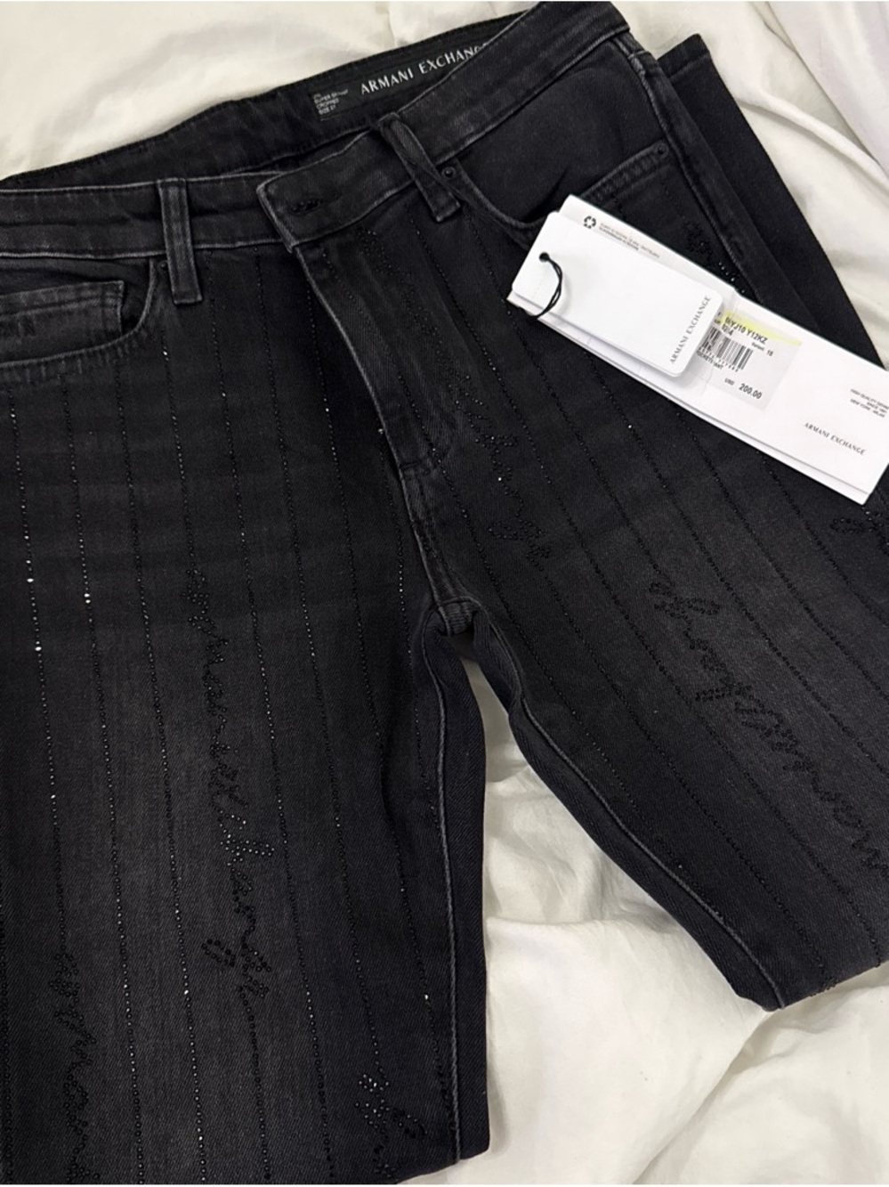 Armani Exchange Men's Black Jeans with Subtle Pinstripe Detail